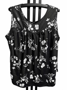 Black Floral Scoop-Neck Tank Top by